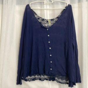 Free People blue Lace Button Up Top size medium!